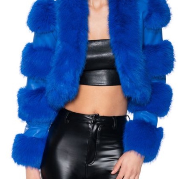 AKIRA Jackets & Blazers - LOVERBOY FAUX FUR MOTO JACKET IN BLUE